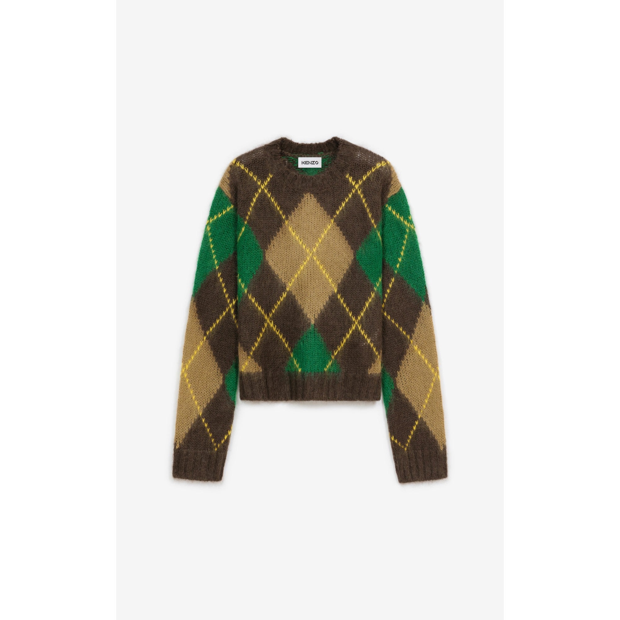 Women Argyle Jumper - Dark Brown