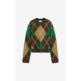 Women Argyle Jumper - Dark Brown