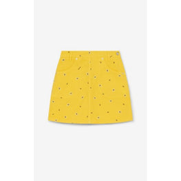 Women Printed Denim Mini Skirt - Golden Yellow