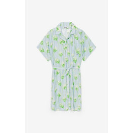 Women Printed Shirting Waisted Dress - Light Blue