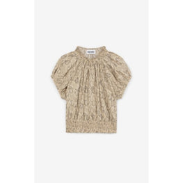 Women Printed Cropped Smocked Top - Camel