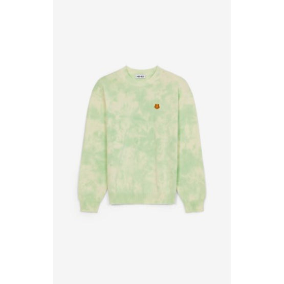 Men Tiger Crest Tie Dye Jumper - Almond Green