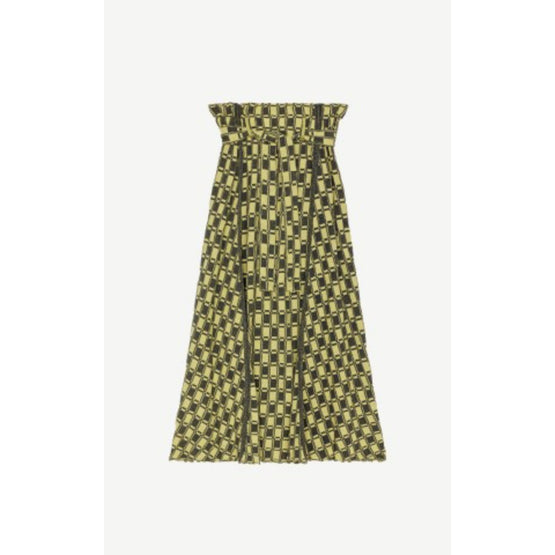 Women Jacquard Belted Flare Skirt - Golden Yellow