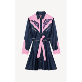 Women Western Flower Shirting Dress - Midnight Blue