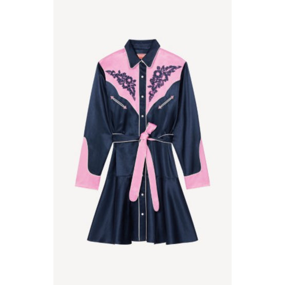 Women Western Flower Shirting Dress - Midnight Blue