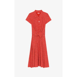 Women Printed Knotted Shirting Dress - Medium Red