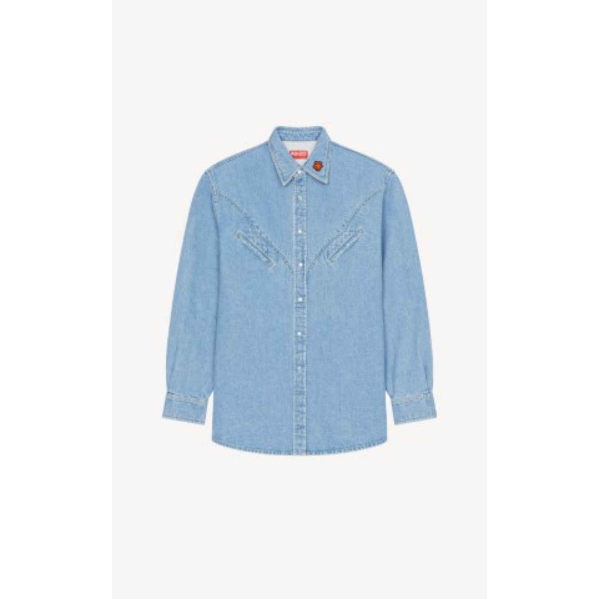 Men Western Denim Shirt - Sky Blue