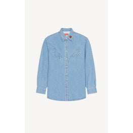 Men Western Denim Shirt - Sky Blue