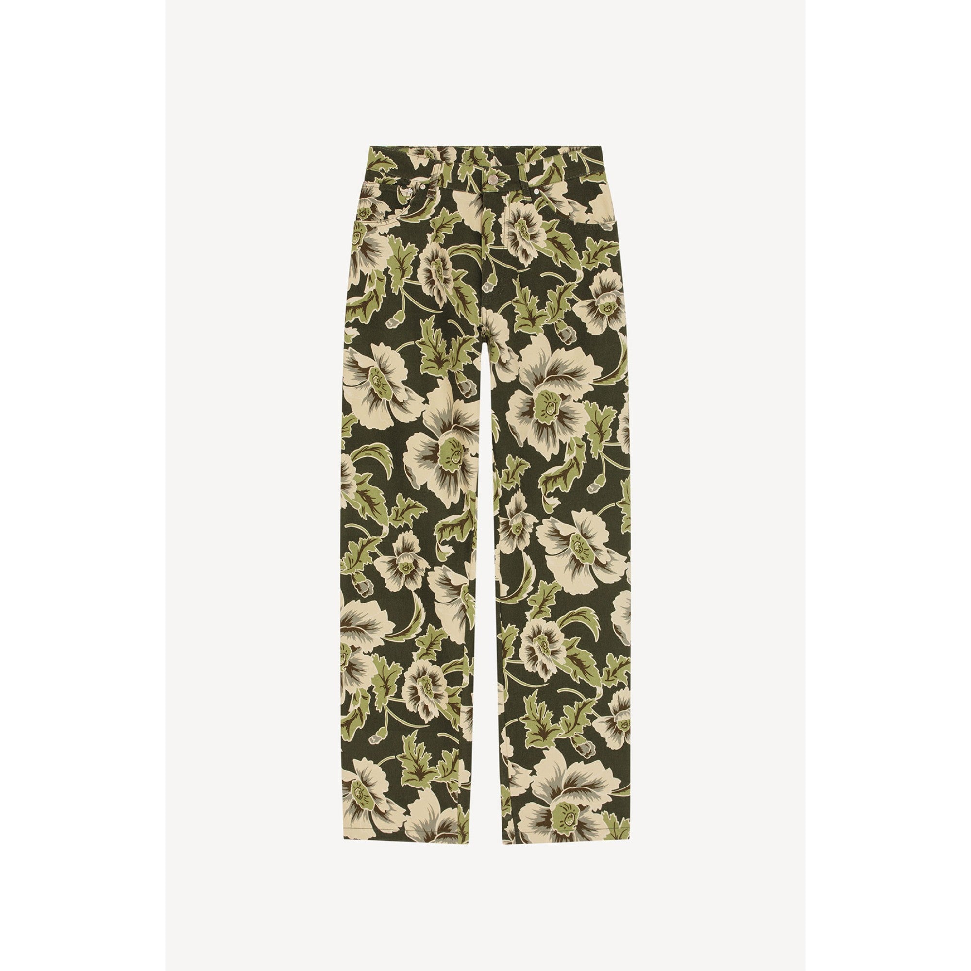 Men Printed Loose Denim Pant - Dark Khaki