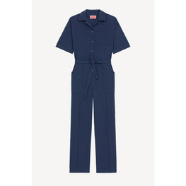 Women Workwear Belted Jumpsuit - Midnight Blue