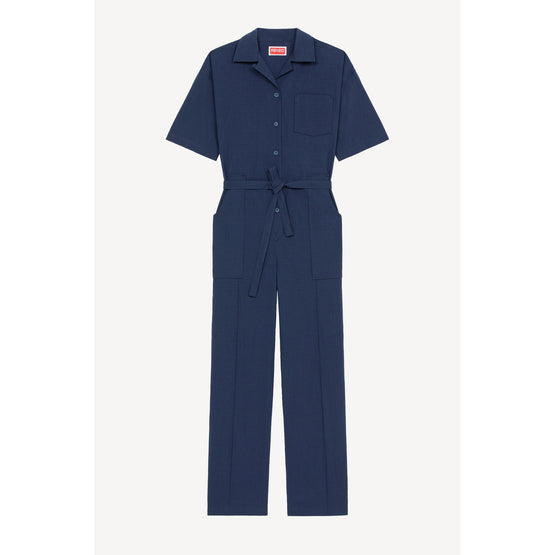 Women Workwear Belted Jumpsuit - Midnight Blue