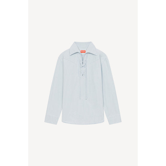 Women Denim Sailor Shirt - Bleached Blue Denim