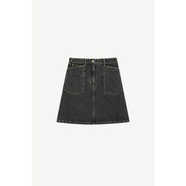 Women Stone Bleach Short Denim Skirt - Bleached Black Denim