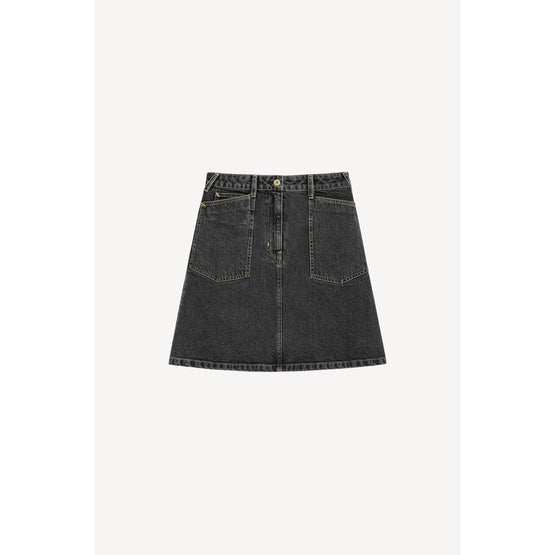 Women Stone Bleach Short Denim Skirt - Bleached Black Denim