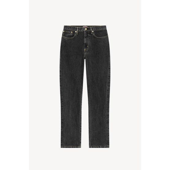 Women Stone Bleach Straight Fit - Bleached Black Denim