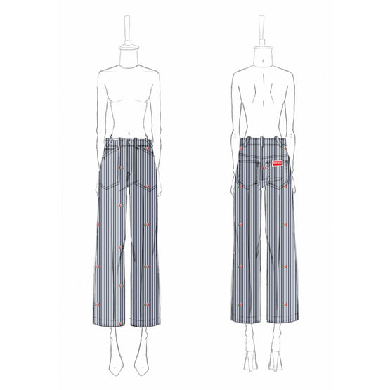 Women Rinse Stripe Cropped Fit Jeans - Rinse Blue Denim