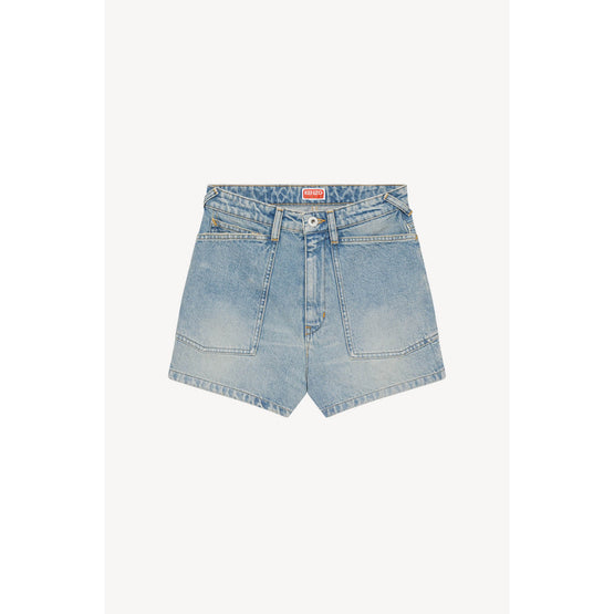Women Stone Bleach Dirty Denim Short - Stone Bl Dirty Blue Denim