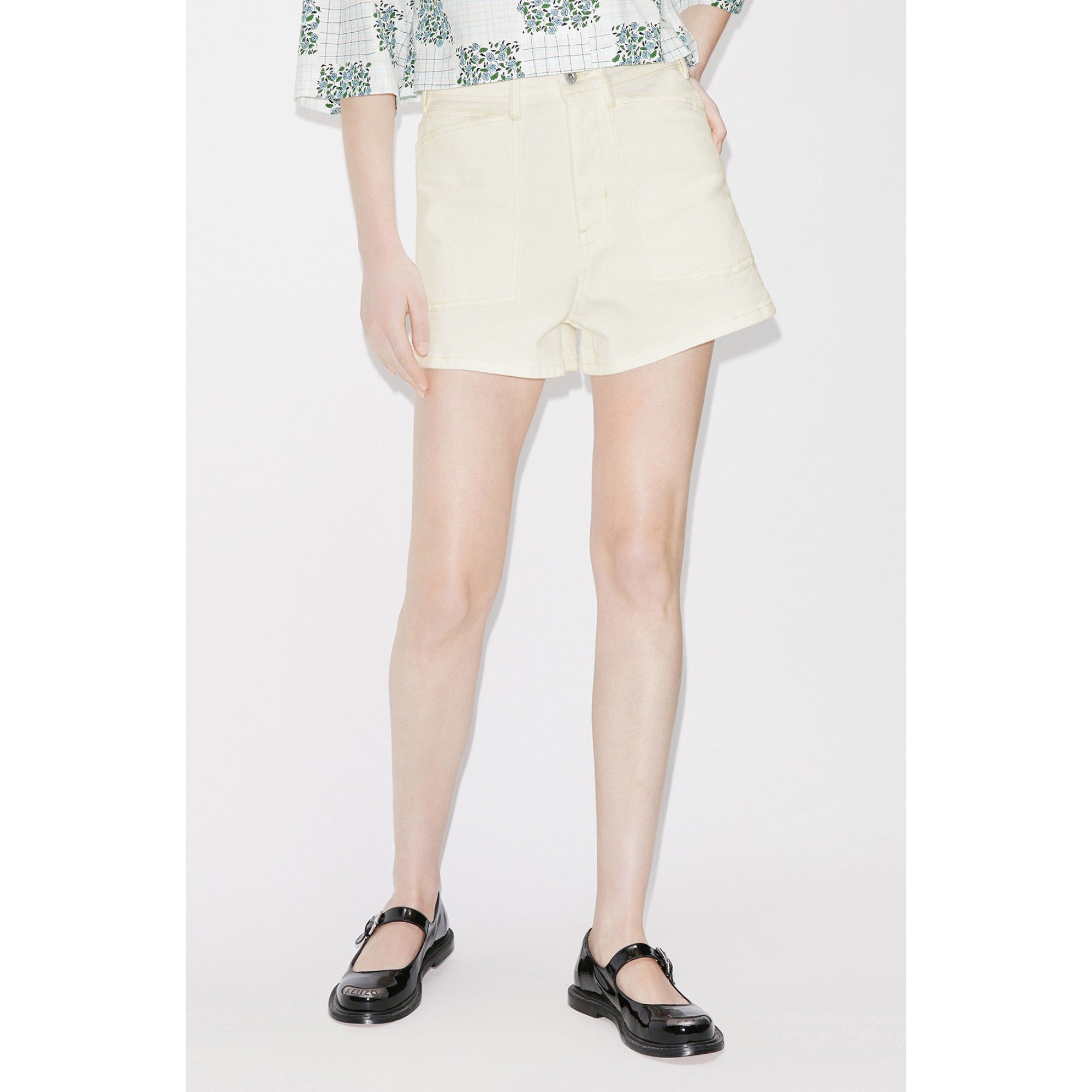 Women Denim Short - Bleached White Denim