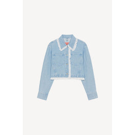 Women Cropped Denim Jacket - Bleached Blue Denim