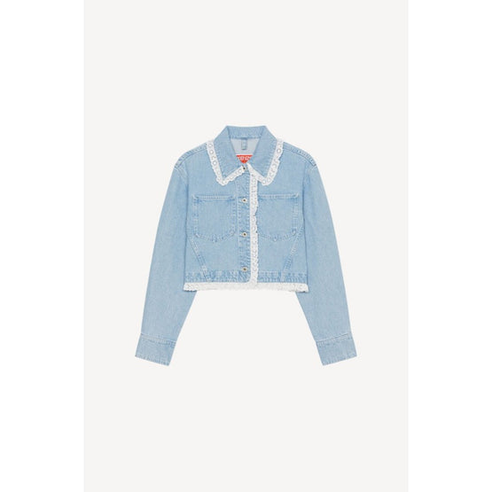 Women Cropped Denim Jacket - Bleached Blue Denim
