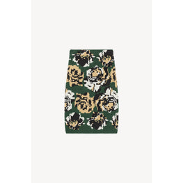 Women Pixel Flowers Midi Skirt - Khaki