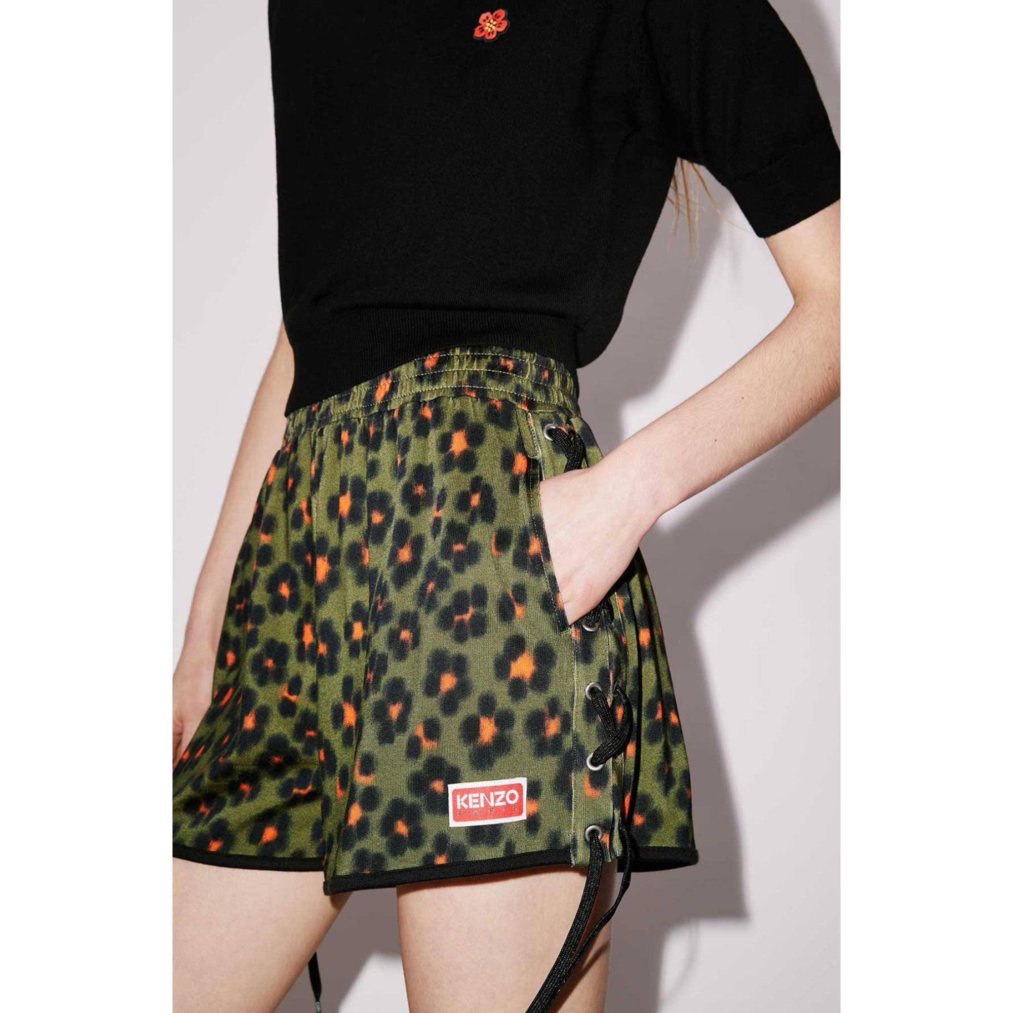 Women Hana Leopard Shorts Lace Up - Khaki