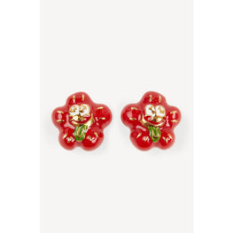 Women Boke Boy Earring Hand Painted - Medium Red