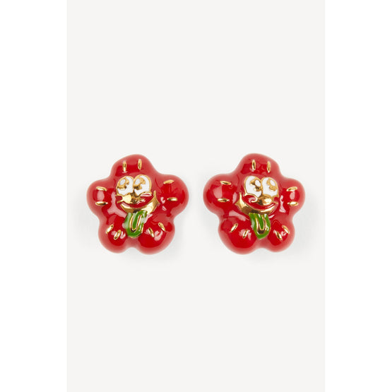 Women Boke Boy Earring Hand Painted - Medium Red
