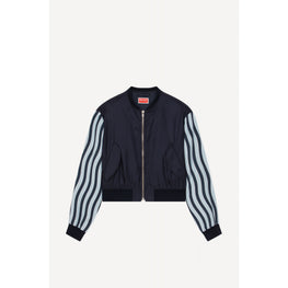 Men Wavy Stripes Bomber - Midnight Blue