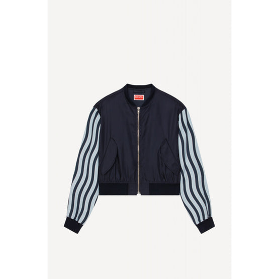Men Wavy Stripes Bomber - Midnight Blue