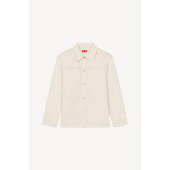 Men Denim Overshirt - Bleached White Denim