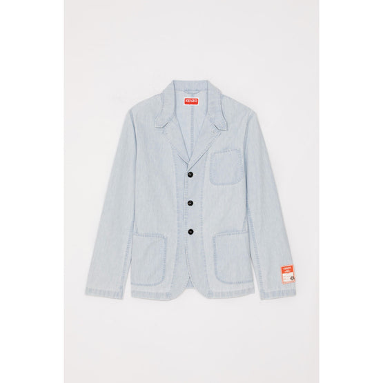 Men Nautical Chambray Jacket - Bleached Blue Denim