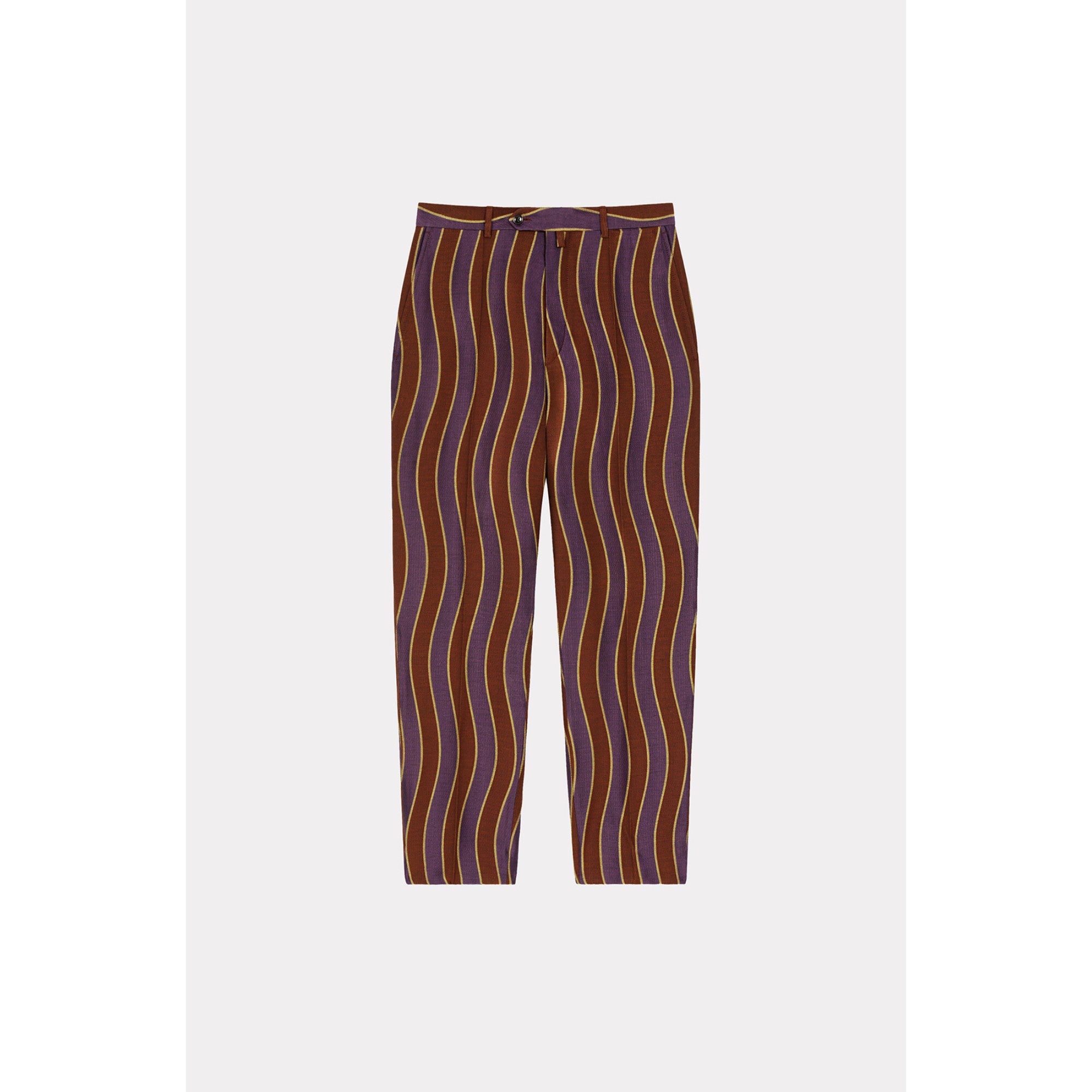 Men Wavy Stripe Slim Pant - Dark Camel