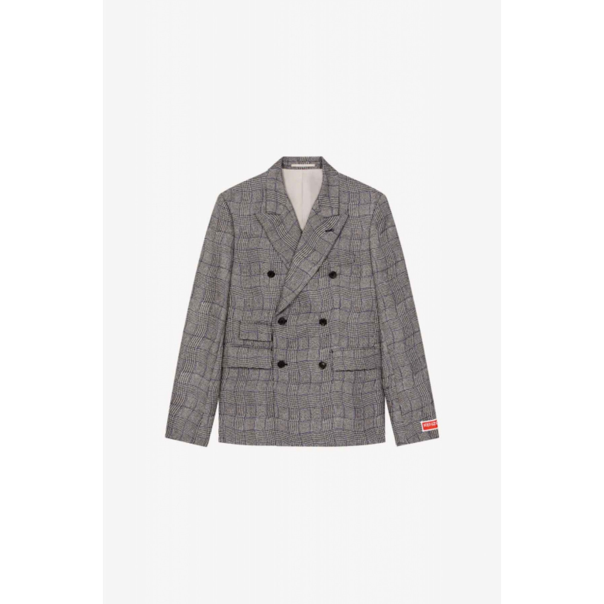 Men Wavy Check Double Breasted Jkt - Black