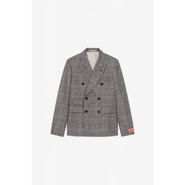 Men Wavy Check Double Breasted Jkt - Black