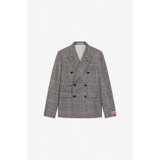 Men Wavy Check Double Breasted Jkt - Black