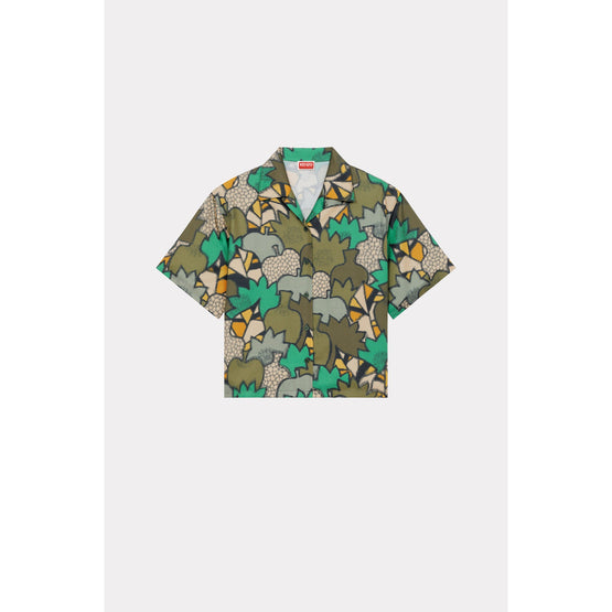 Women Printed Hawaiian Shirt - Dark Khaki