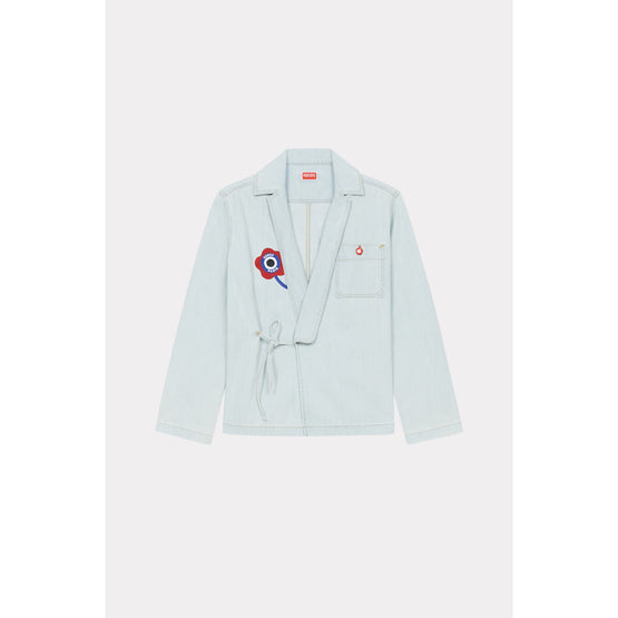 Women Target Bleach Kimono Shirt - Bleached Blue Denim