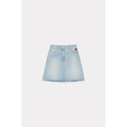 Women Medium Stone Blue Short Skirt - Medium Stone Blue Denim
