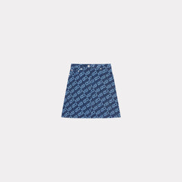 Women Monogram Short Skirt - Rinse Blue Denim