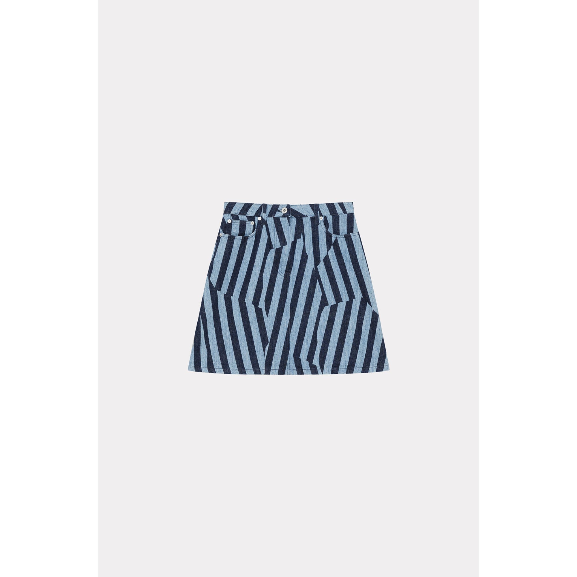 Women Dazzle Stripe Blue Short Skirt - Rinse Blue Denim