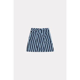 Women Dazzle Stripe Blue Short Skirt - Rinse Blue Denim