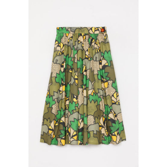Women Printed Midi Skirt - Dark Khaki