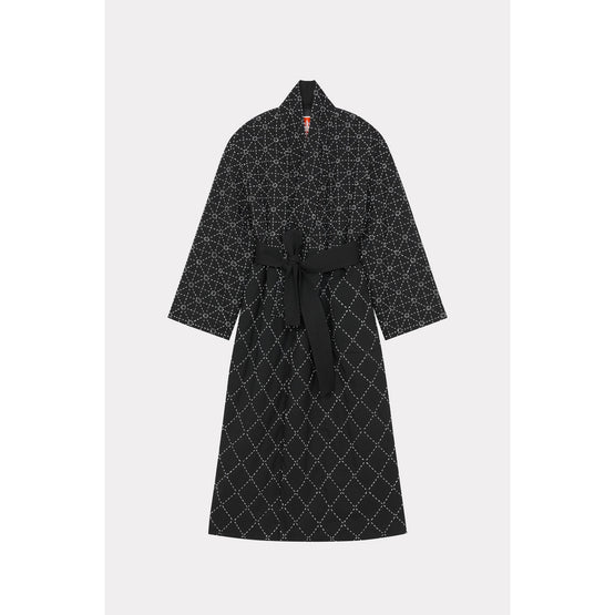 Women Kenzo Sashiko Stitch Long Coat - Black
