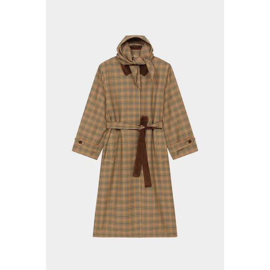 Women Checks Carcoat - Dark Camel