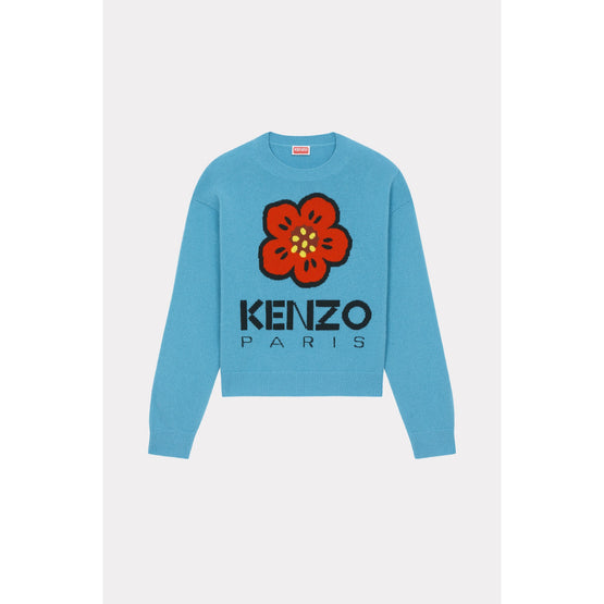Women Boke Flower Placed Jumper - Cyan