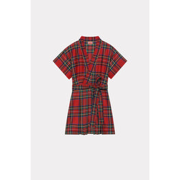 Women Checks Kimono Mini Dress - Cherry