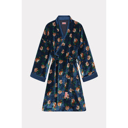 Women Roses Kimono Knee-Lentgh Dress - Duck Blue