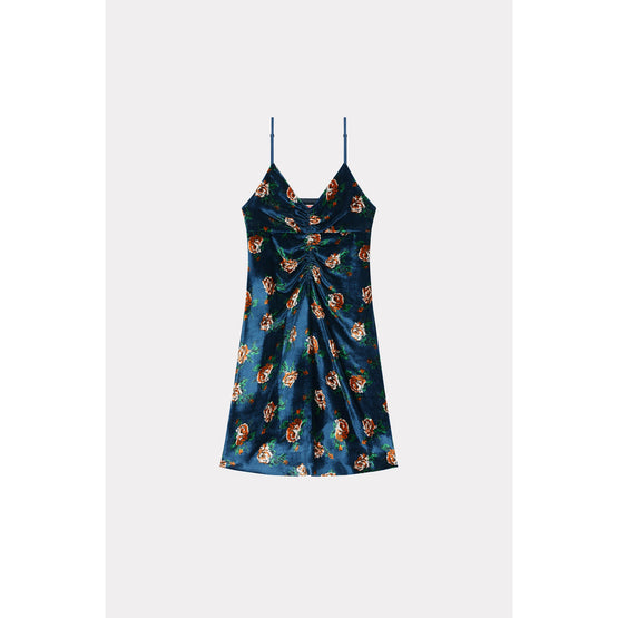Women Roses Short Dress - Duck Blue