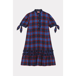 Women Checks Short Dress - Royal Blue